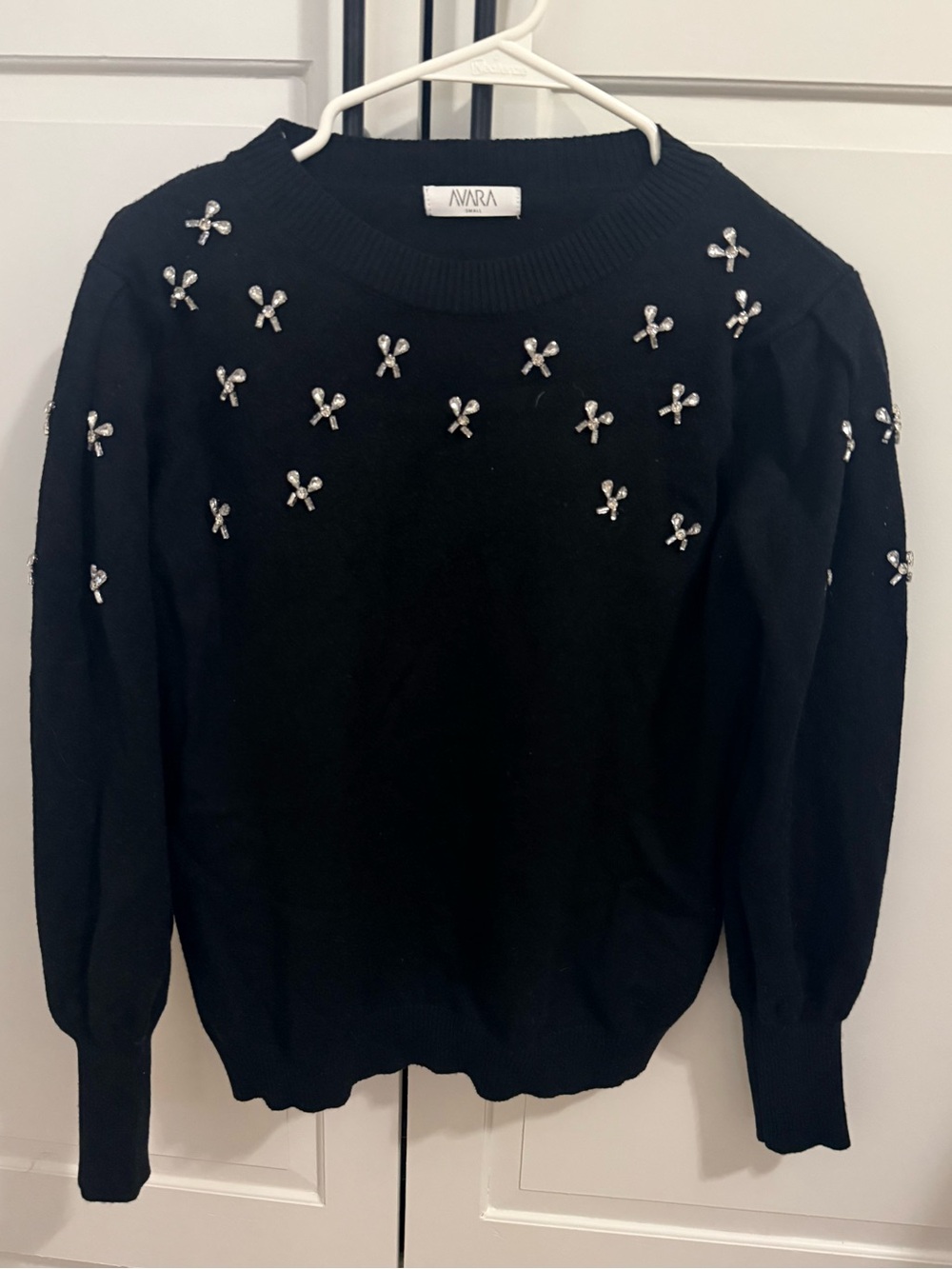 Avara Black Embellished Crewneck Sweater